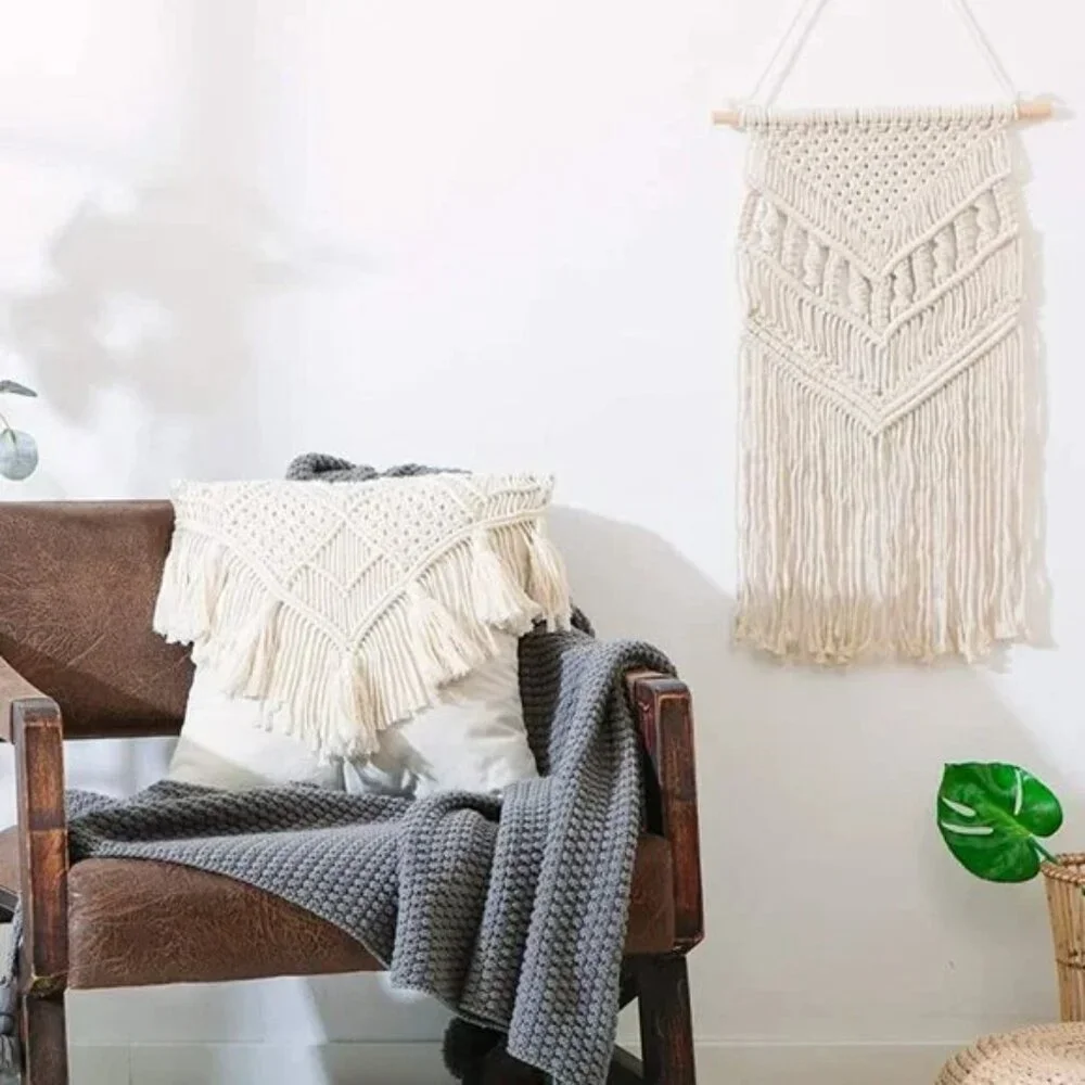 Tassel Macrame Throw Pillow Boho Indie Case Cushion Cover for Bed/Sofa/Patio